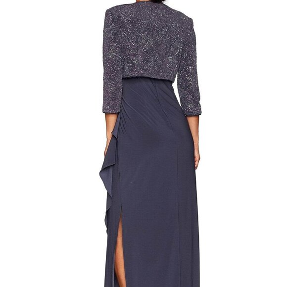 NWT Alex Evenings 225196 Polyester Mother of the Bride Dress Smoke Size 8P - Picture 5 of 8